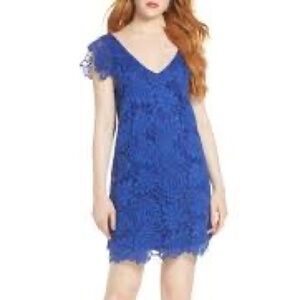 Lace overlay dress with scalloped hem. Lined. Worn once